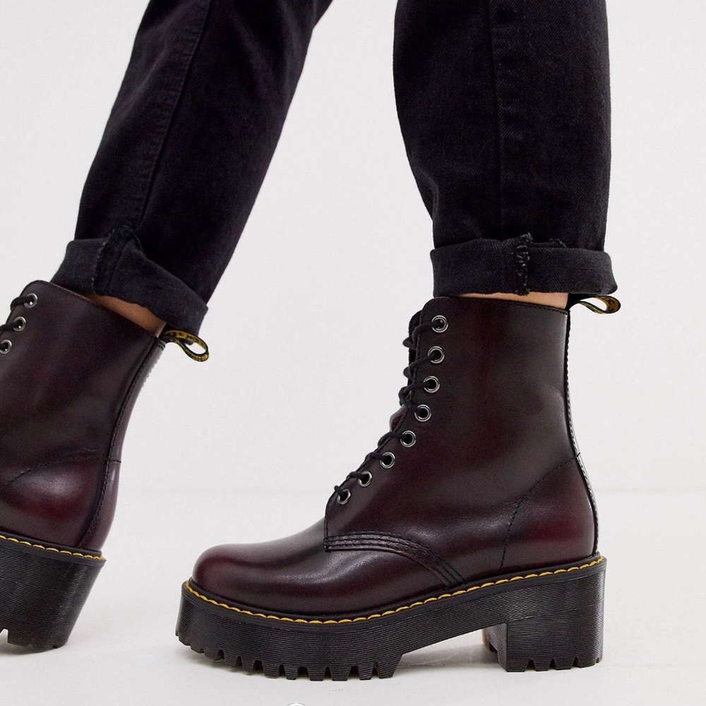 Dr Martens Heeled Ankle Boots in Burgundy